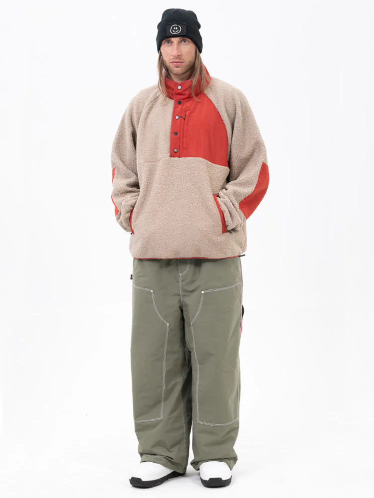 Men's Faux Sherpa Fleece Pullover & Urban Street Style Freerider Baggy Snow Pants Set - Image 12