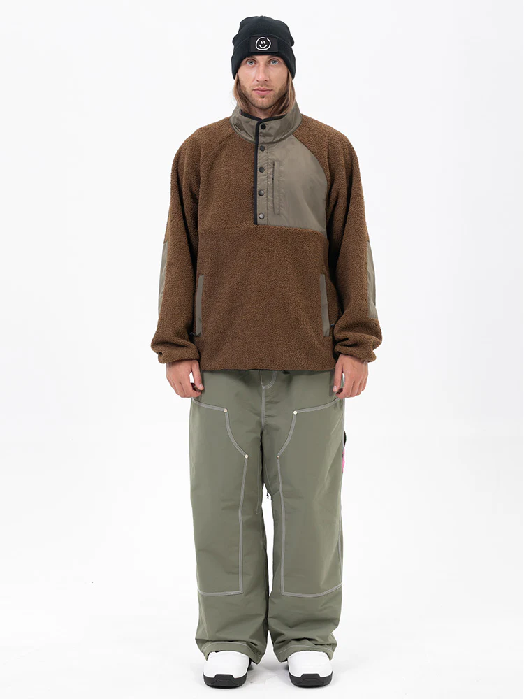 Men's Faux Sherpa Fleece Pullover & Urban Street Style Freerider Baggy Snow Pants Set - Image 2