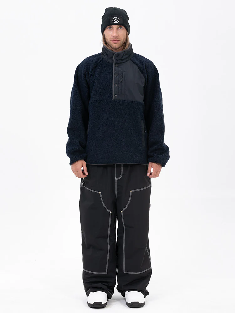 Men's Faux Sherpa Fleece Pullover & Urban Street Style Freerider Baggy Snow Pants Set - Image 8