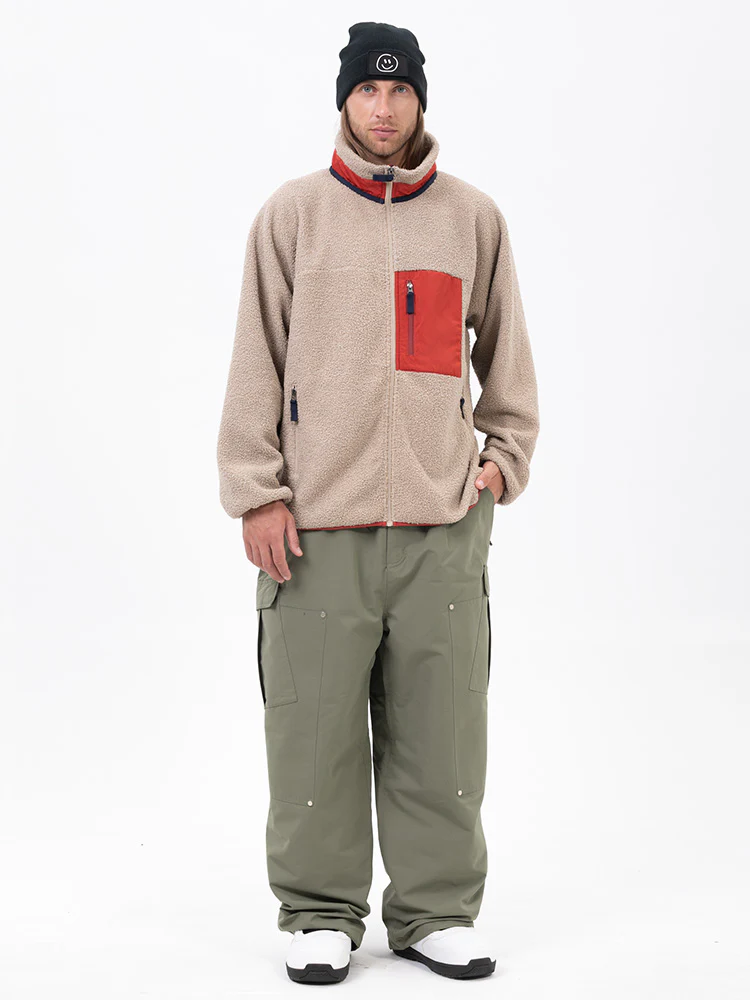 Men's Faux Sherpa Full-Zip Fleece & Double Knee Freestyle Baggy Snow Pants - Image 4