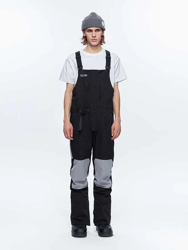 Men's High Experience Color Block Waist Belt Snowboard Pants Ski Bibs - Image 15