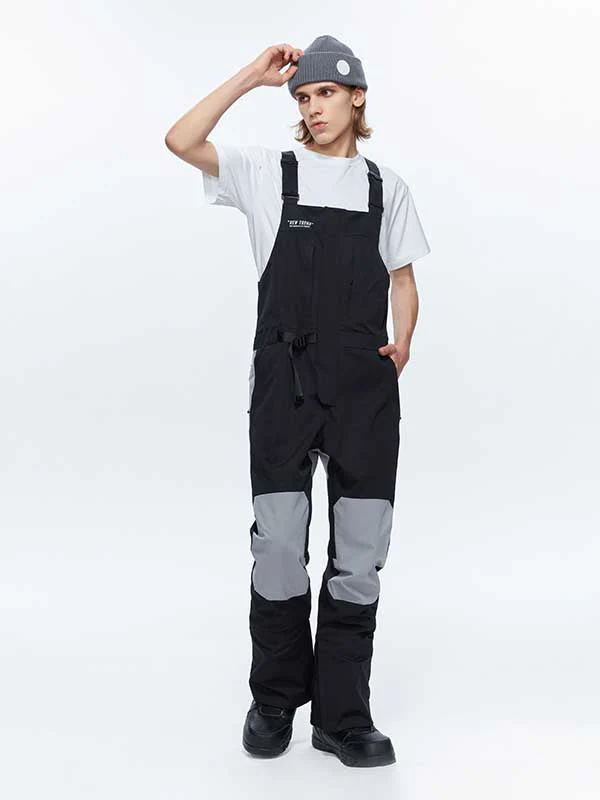 Men's High Experience Color Block Waist Belt Snowboard Pants Ski Bibs - Image 16