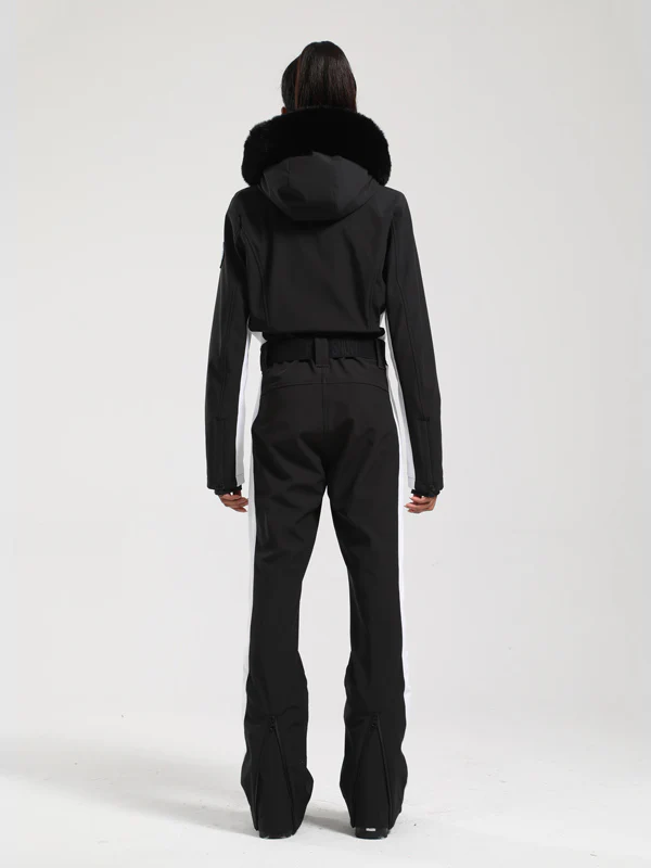 Women's Gsou Snow Classic Faux-Fur Trim Flare Dawn Ski Suit One Piece - Image 13