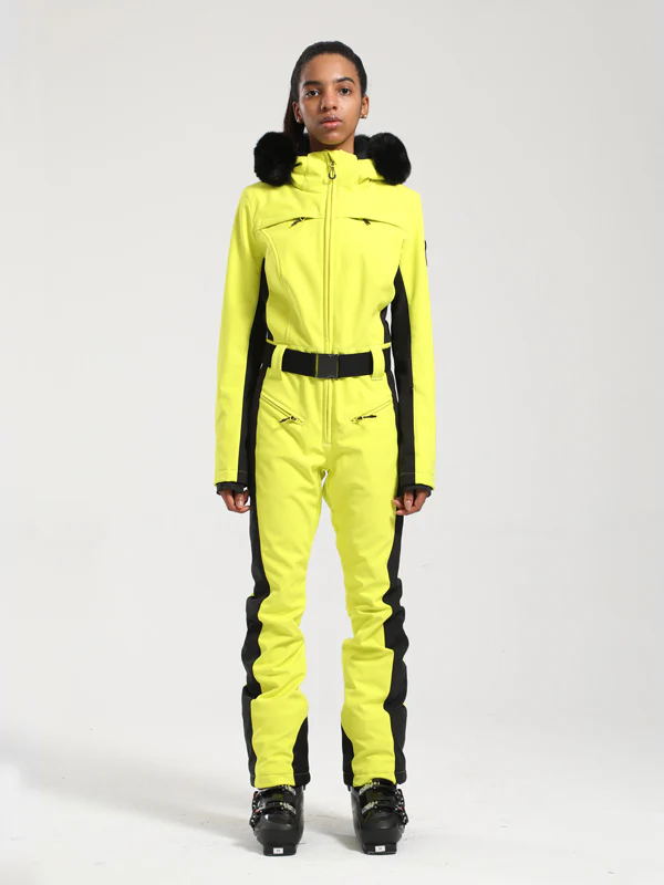 Women's Gsou Snow Classic Faux-Fur Trim Flare Dawn Ski Suit One Piece - Image 22