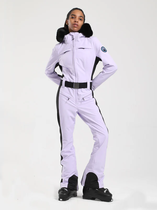 Women's Gsou Snow Classic Faux-Fur Trim Flare Dawn Ski Suit One Piece - Image 25
