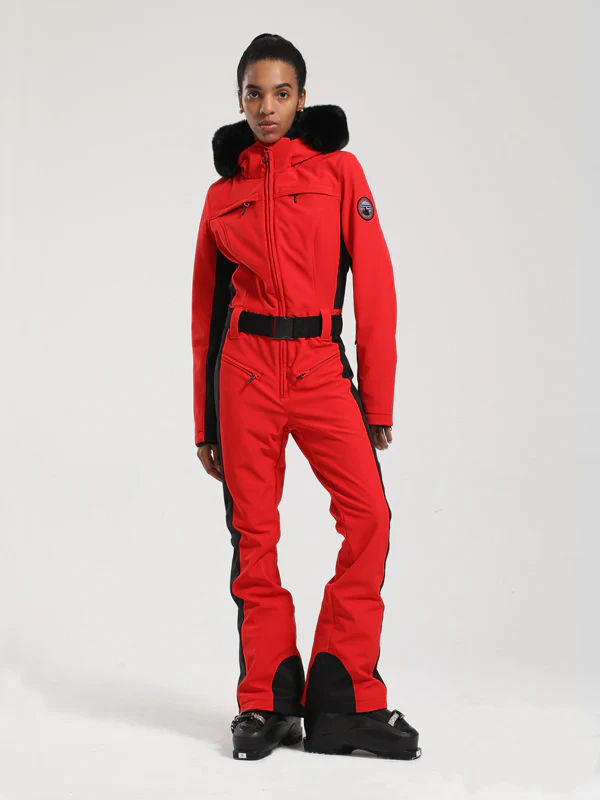 Women's Gsou Snow Classic Faux-Fur Trim Flare Dawn Ski Suit One Piece - Image 3