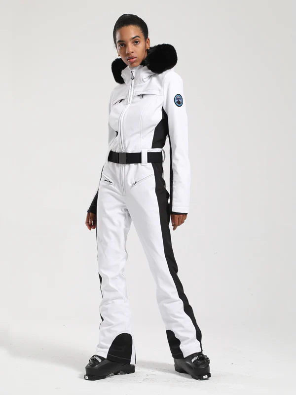 Women's Gsou Snow Classic Faux-Fur Trim Flare Dawn Ski Suit One Piece - Image 6