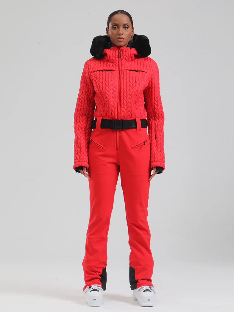 Women's Gsou Snow Mountain Chic Faux-Fur Trim Flare Ski Jumpsuit - Image 6