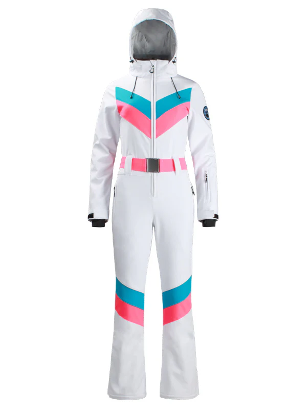 Women's Gsou Snow Retro Belted V Striped Flare Ski Suit - Image 16