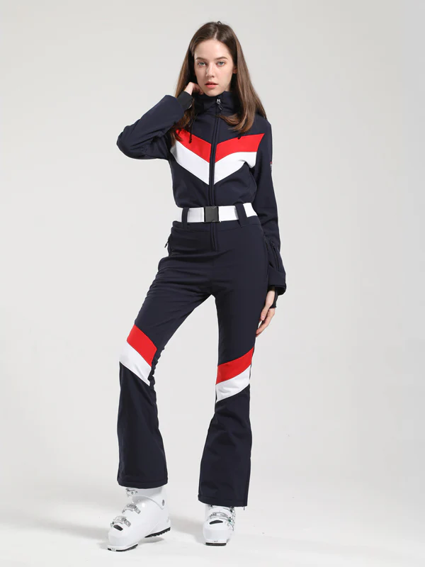 Women's Gsou Snow Retro Belted V Striped Flare Ski Suit - Image 3