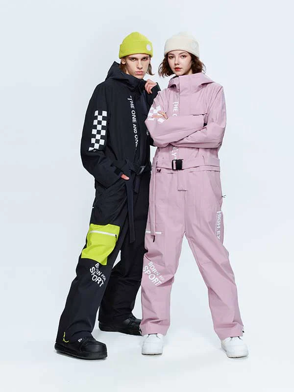 Women's High Experience Checkerboard Sleeve Urban Style One Piece Snowboard Suits - Image 8