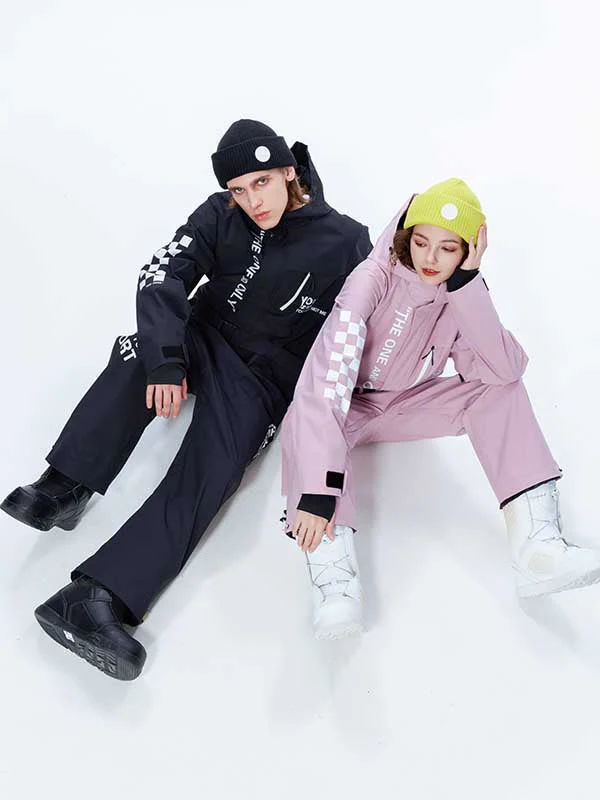 Women's High Experience Checkerboard Sleeve Urban Style One Piece Snowboard Suits - Image 9