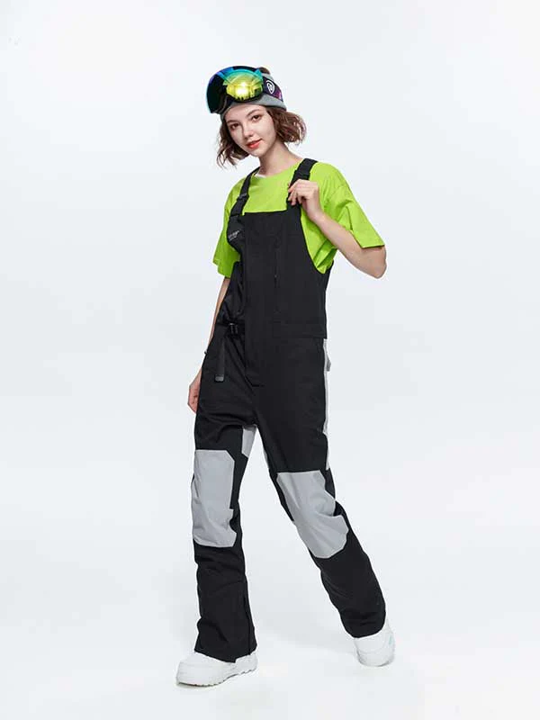 Women's High Experience Color Block Waist Belt Snowboard Pants Ski Bibs - Image 7